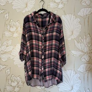 Tolani Collection Mixed Pattern Plaid Button-Up Shirt - Size 1X